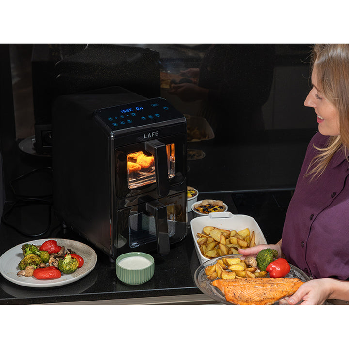 Friteuse sans huile LAFE, air fryer, 2 compartiments 5 L, puissance 2460 W, écran LCD, Dual Fry
