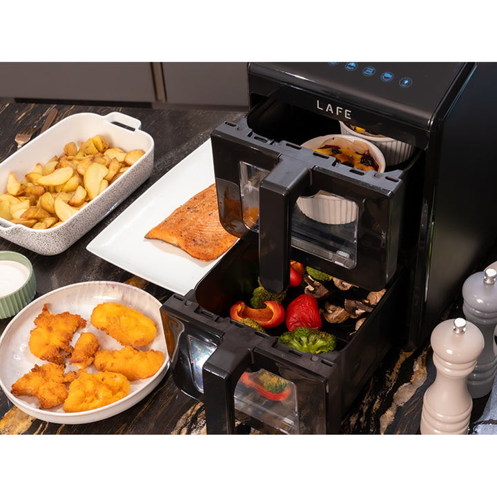 Friteuse sans huile LAFE, air fryer, 2 compartiments 5 L, puissance 2460 W, écran LCD, Dual Fry