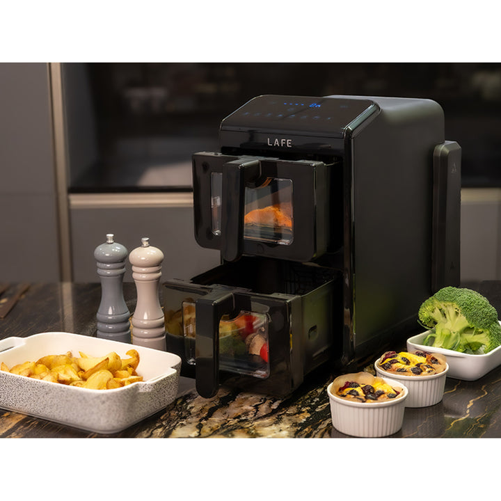Friteuse sans huile LAFE, air fryer, 2 compartiments 5 L, puissance 2460 W, écran LCD, Dual Fry