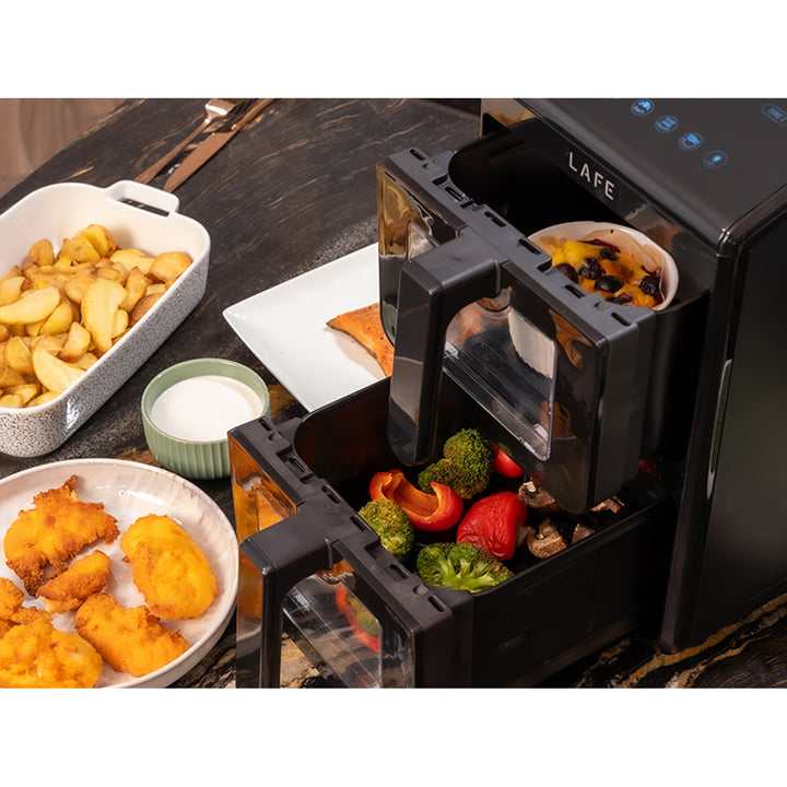 Friteuse sans huile LAFE, air fryer, 2 compartiments 5 L, puissance 2460 W, écran LCD, Dual Fry