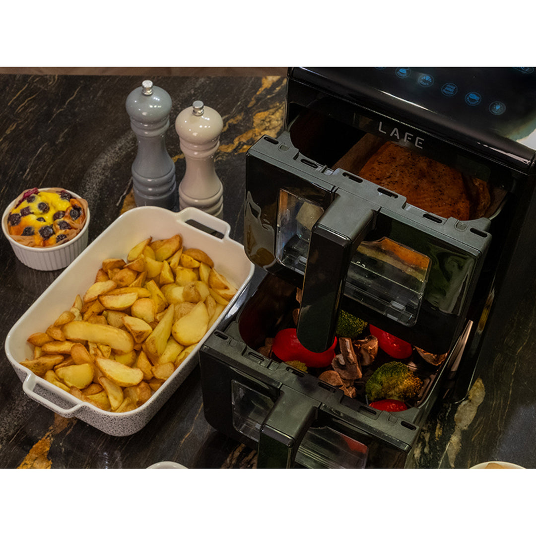 Friteuse sans huile LAFE, air fryer, 2 compartiments 5 L, puissance 2460 W, écran LCD, Dual Fry
