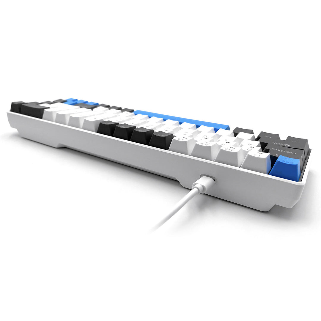 RED CORE MX60 - Clavier mécanique gaming court 60 %, commutateurs mécaniques silencieux RED, rétroéclairage coloré, 68 touches, USB-C. Couleur : blanc/bleu. Mediatech
