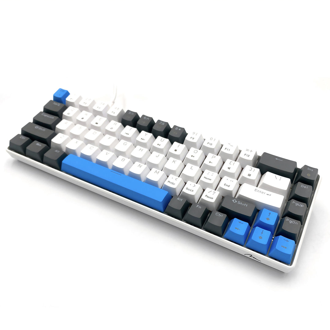 RED CORE MX60 - Clavier mécanique gaming court 60 %, commutateurs mécaniques silencieux RED, rétroéclairage coloré, 68 touches, USB-C. Couleur : blanc/bleu. Mediatech