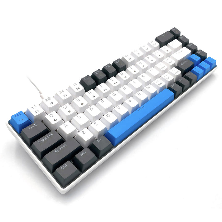 RED CORE MX60 - Clavier mécanique gaming court 60 %, commutateurs mécaniques silencieux RED, rétroéclairage coloré, 68 touches, USB-C. Couleur : blanc/bleu. Mediatech