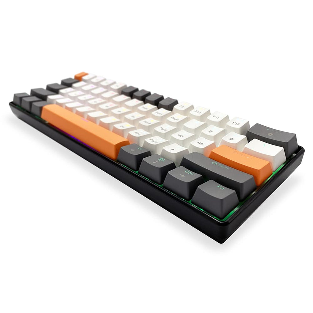 ZONE 61 - Clavier mécanique gaming court 60 %, commutateurs mécaniques silencieux RED, rétroéclairage coloré, 61 touches, USB-C, Mediatech