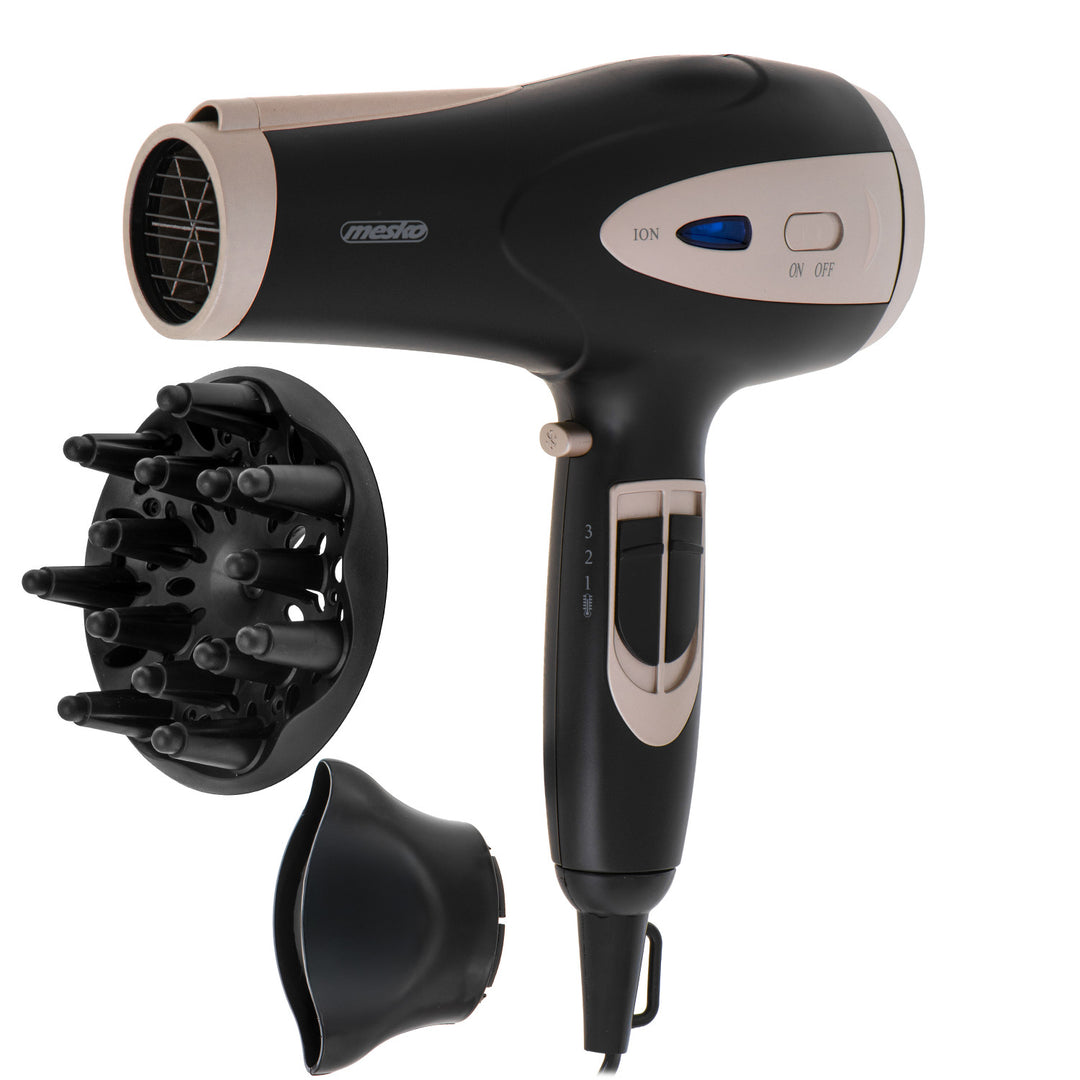 Sèche-cheveux Mesko, fonction ionisation, diffuseur, puissance 2200 W, noir, MS 2287