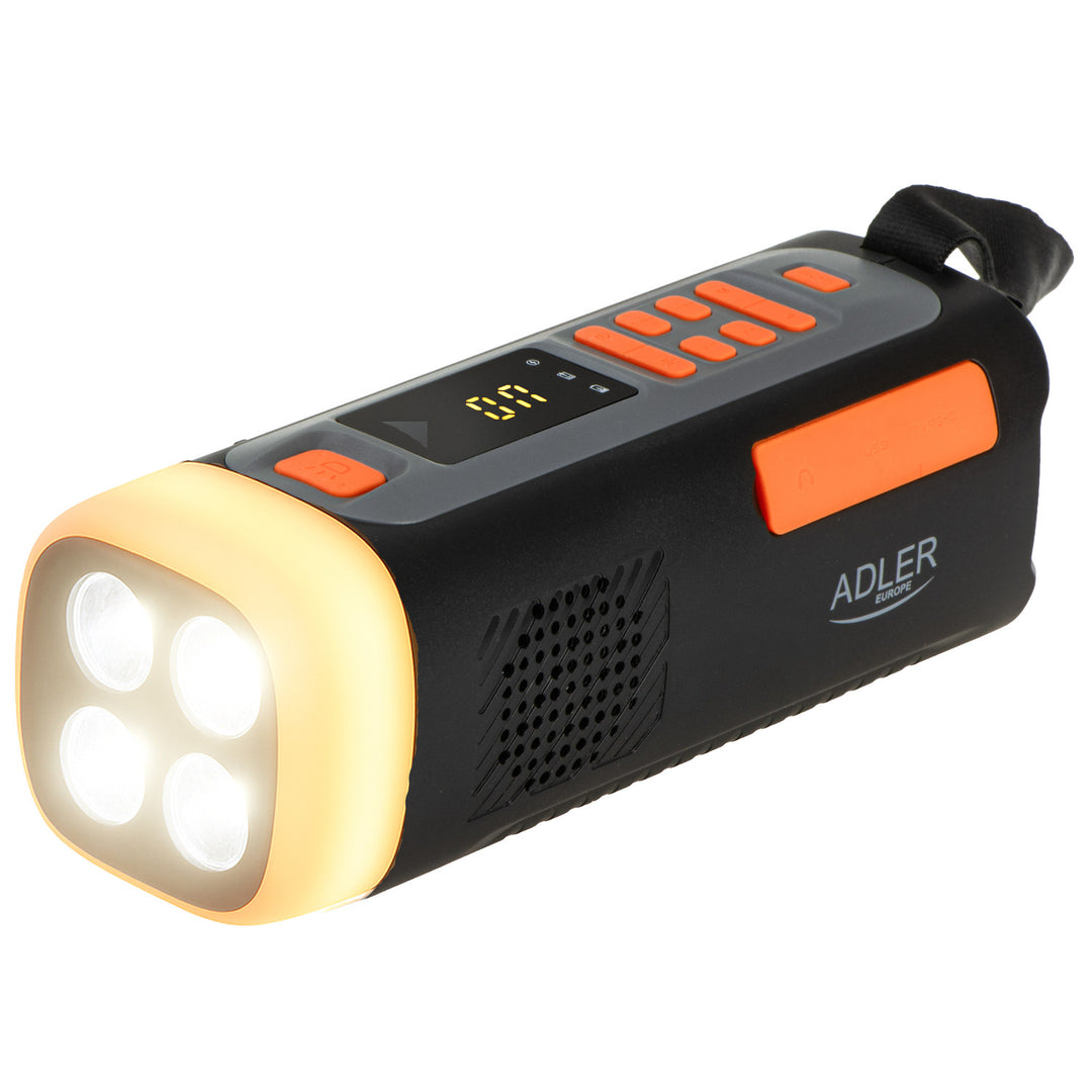 Radio d'urgence Adler, avec panneau solaire, manivelle et batterie externe, Bluetooth 5.0, lampe torche LED 4 W, 4500 mAh, AD 1920