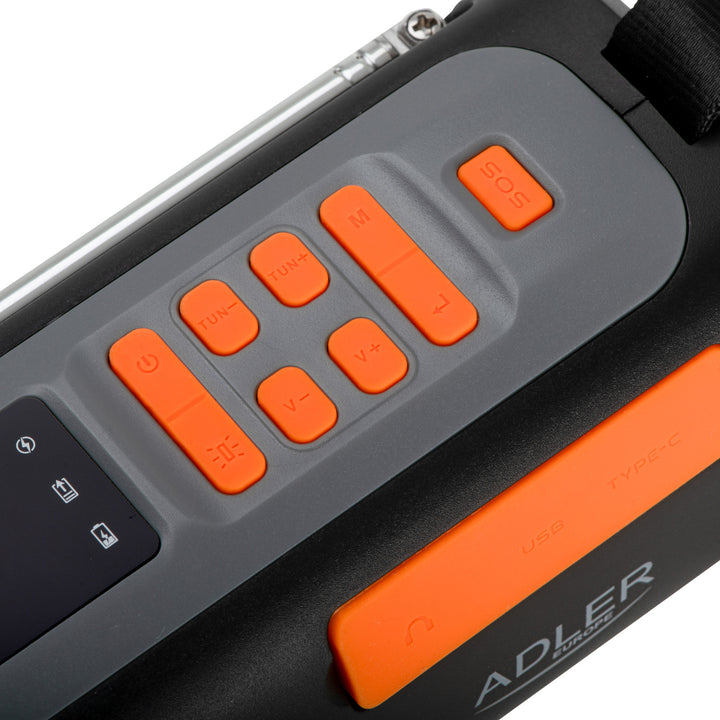 Radio d'urgence Adler, avec panneau solaire, manivelle et batterie externe, Bluetooth 5.0, lampe torche LED 4 W, 4500 mAh, AD 1920