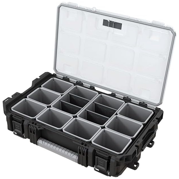 Rangement à outils Keter ROC Pro Gear 1.0, capacité de plus de 13 litres, couvercle transparent et résistant, joint d'étanchéité protégeant de la poussière et de l'eau, loquets métalliques, 257190