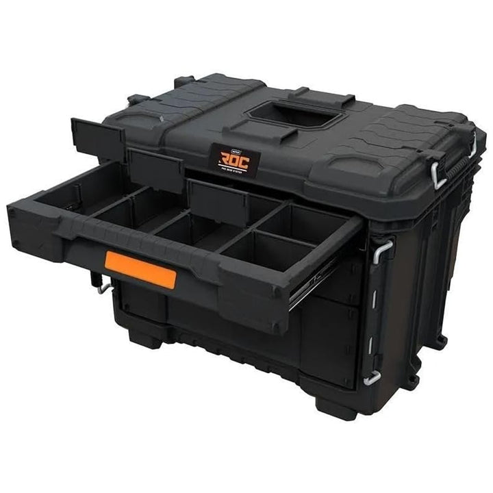 Boîte à outils XL Keter ROC Pro Gear 2.0, avec trois tiroirs, séparateurs inclus, emplacement pour cadenas, fermetures à l'avant, 259671