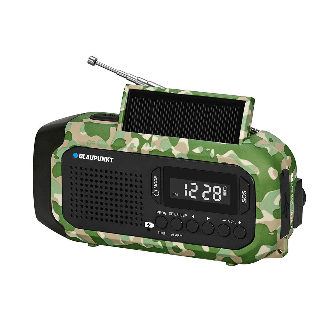 Radio FM d'alarme Blaupunkt, lampe torche LED, lampe de lecture, triple système de recharge, alarme SOS, ER20GC