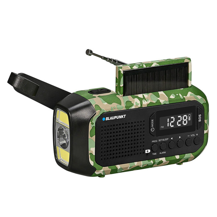 Radio FM d'alarme Blaupunkt, lampe torche LED, lampe de lecture, triple système de recharge, alarme SOS, ER20GC