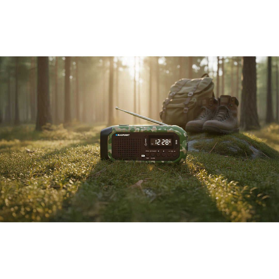 Radio FM d'alarme Blaupunkt, lampe torche LED, lampe de lecture, triple système de recharge, alarme SOS, ER20GC