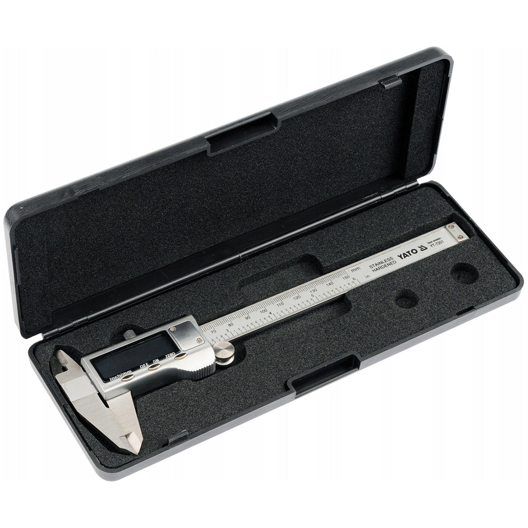 Pied à coulisse électronique Yato, en acier inoxydable, précision 0,02 mm, plage 0-150 mm, échelle adaptée au système métrique et au système impérial, YT-7201