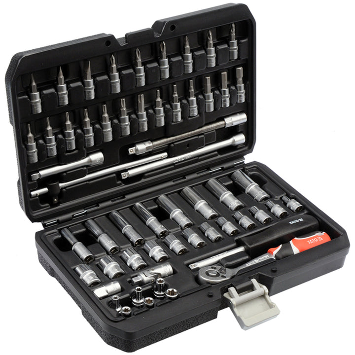 Kit d'outils professionnel Yato, clés à douille et douilles, en acier au chrome-vanadium, 56 pièces, douilles avec système AS-Drive, dans une mallette, YT-14501