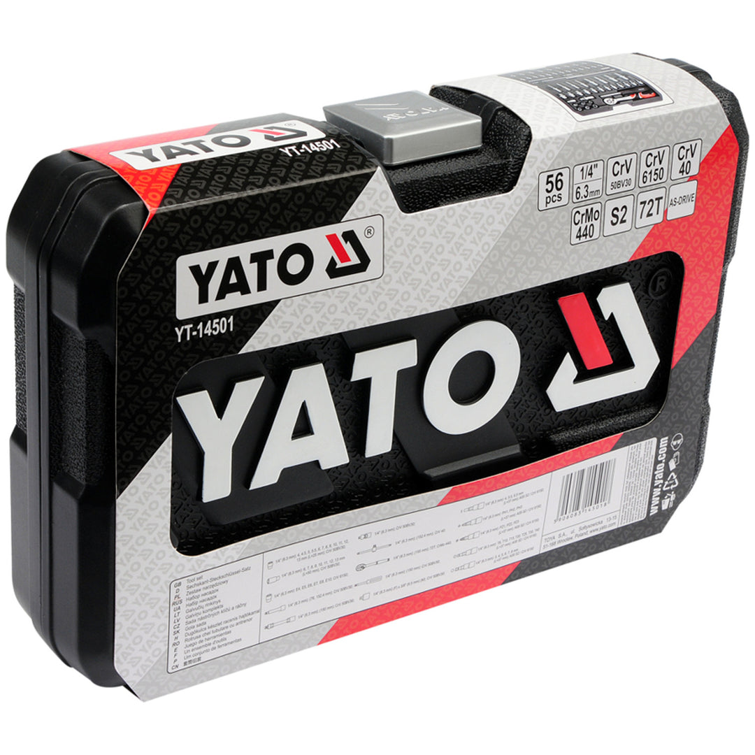 Kit d'outils professionnel Yato, clés à douille et douilles, en acier au chrome-vanadium, 56 pièces, douilles avec système AS-Drive, dans une mallette, YT-14501