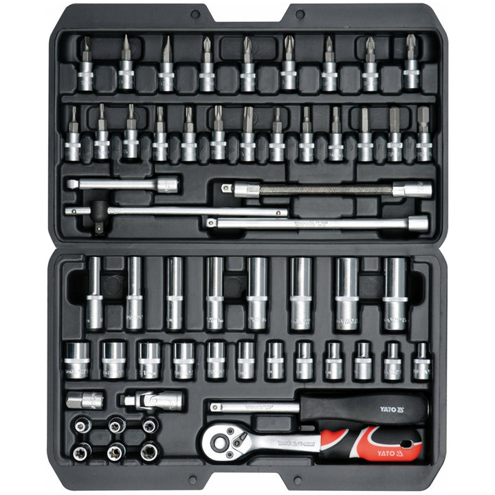 Kit d'outils professionnel Yato, clés à douille et douilles, en acier au chrome-vanadium, 56 pièces, douilles avec système AS-Drive, dans une mallette, YT-14501