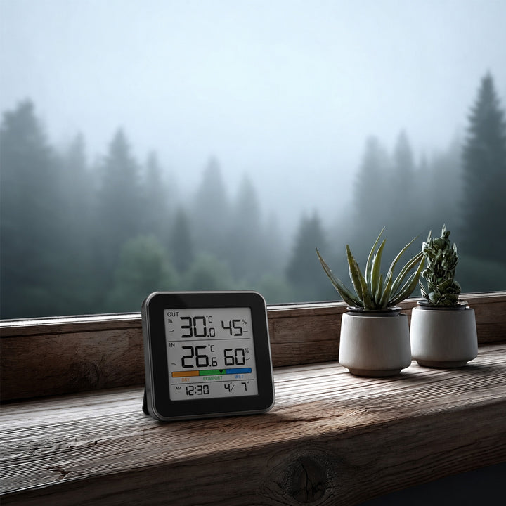 Station météo sans fil GreenBlue, température et humidité (intérieur/extérieur), horloge, alarme et date, °C / °F, portée jusqu'à 60 m, noire, GB169 B