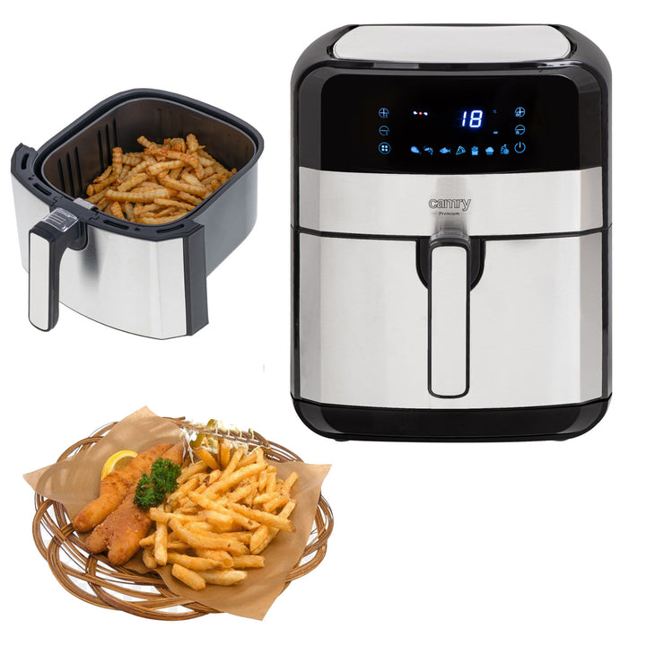 Friteuse sans huile, 9 programmes, 5,0 L, Airfryer, Camry CR 6311 + cartouches en papier pour friteuse, 16 cm, biodégradables, 100 pièces