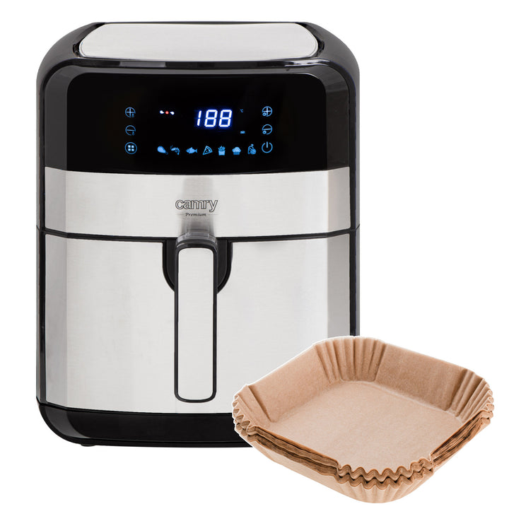 Friteuse sans huile, 9 programmes, 5,0 L, Airfryer, Camry CR 6311 + cartouches en papier pour friteuse, 16 cm, biodégradables, 100 pièces