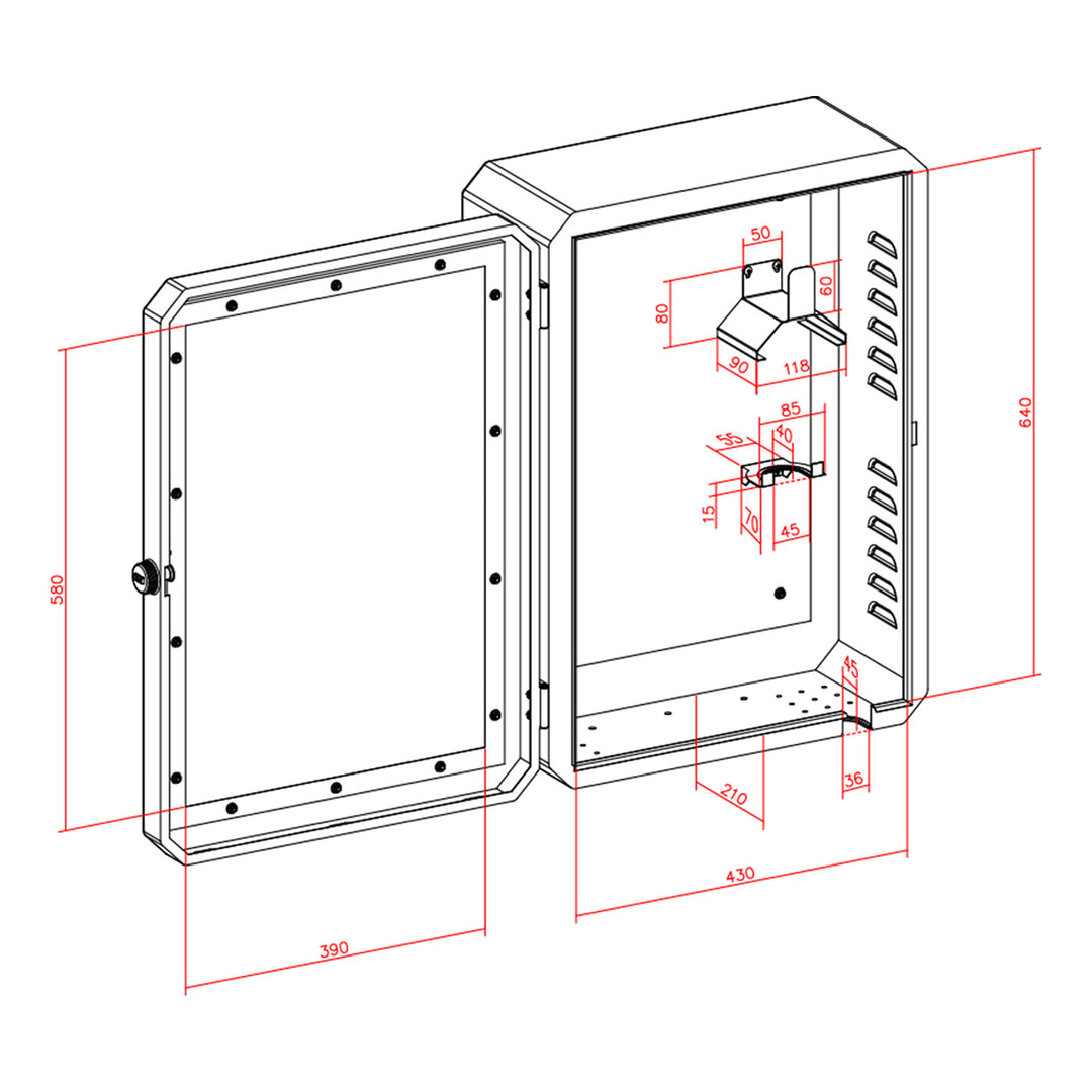 Armoire pour chargeur de véhicule électrique Maclean, étanche IP65, acier + verre trempé, dimensions 70 x 50 x 25 cm, MC-900