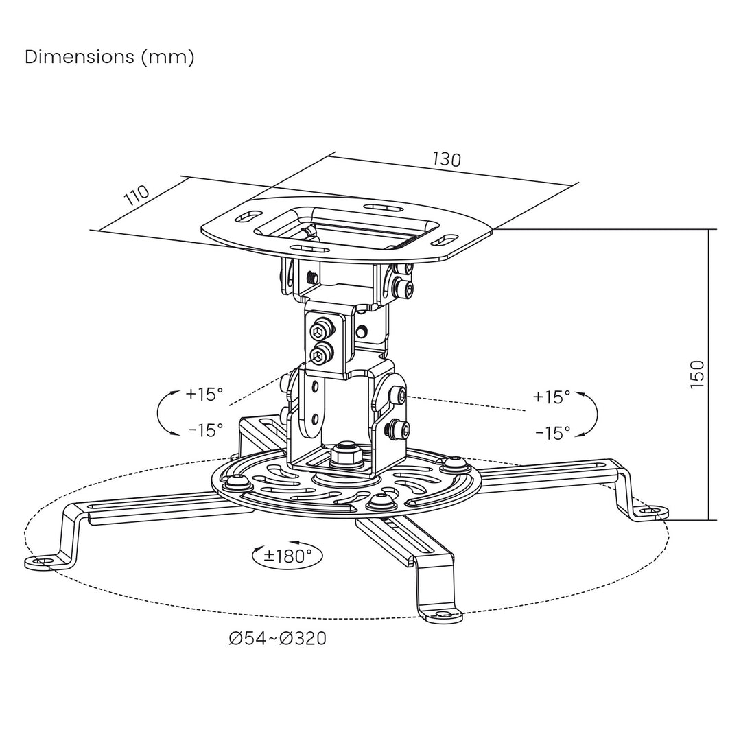 Support / suspension au plafond pour projecteur Maclean, 54~320 mm, jusqu'à 13,5 kg, rotation à 360 degrés MC-200 B