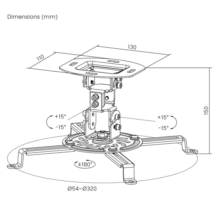 Support / suspension au plafond pour projecteur Maclean, 54~320 mm, jusqu'à 13,5 kg, rotation à 360 degrés MC-200 B