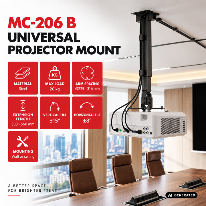 Support / crochet universel pour projecteur Maclean, noir, jusqu'à 20 kg, MC-206 B