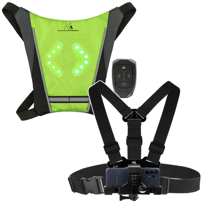 Sac à dos avec signal LED, télécommande, étanchéité : télécommande IPx5, sac à dos IPX2 + harnais sport pour téléphone Maclean MC-445