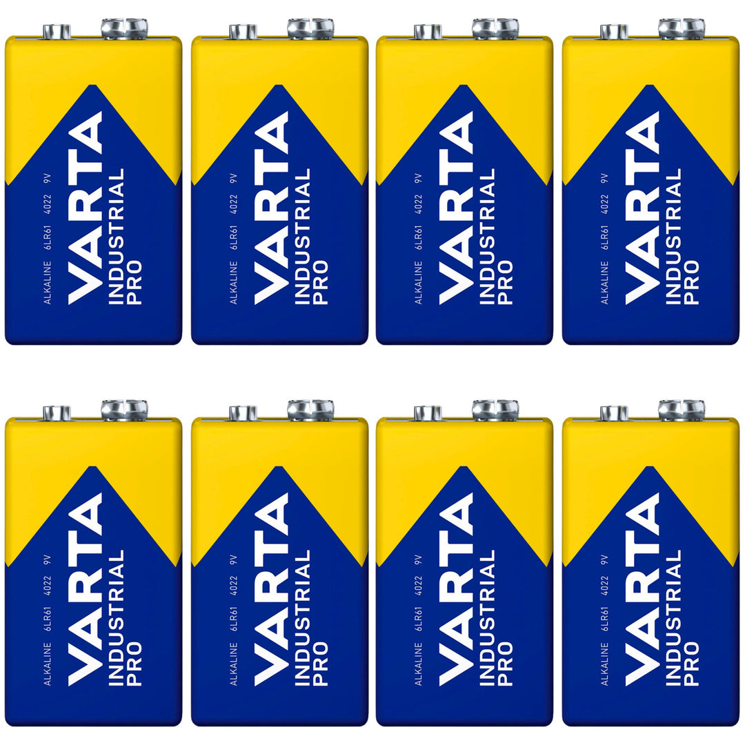 8 piles R9V R-9 6LR61 9V R-9 alcalines Varta Industrial Pro