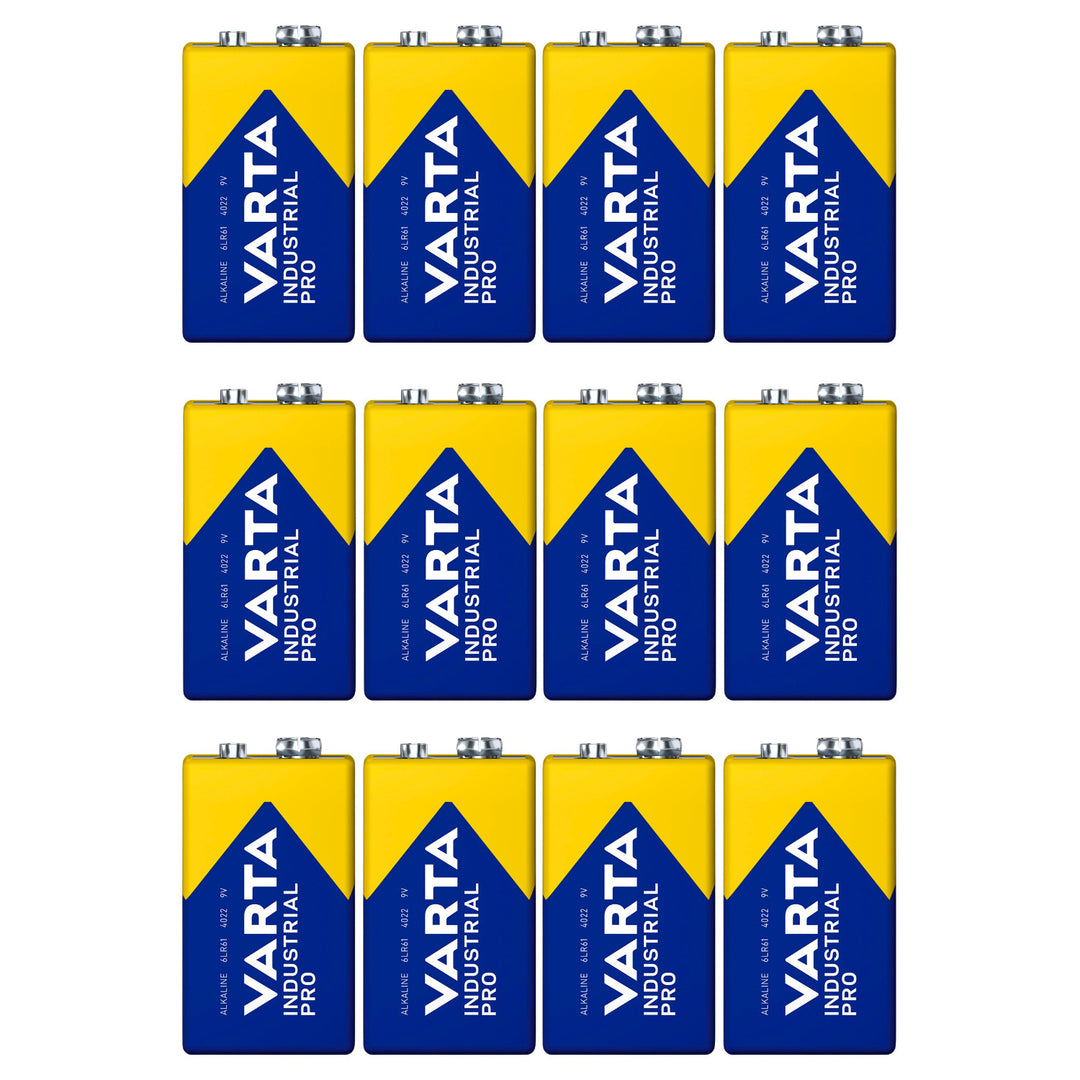 12 piles R9V R-9 6LR61 9V R-9 alcalines Varta Industrial Pro
