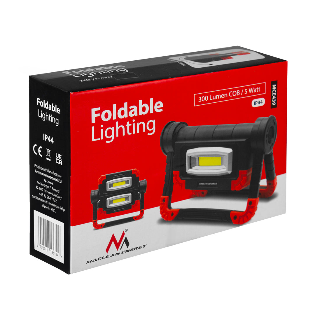Lampe de travail LED COB Maclean, 300 lm, 3 modes d'éclairage, température de couleur 6500K, MCE439 2 pièces + 8 piles Varta Industrial AA