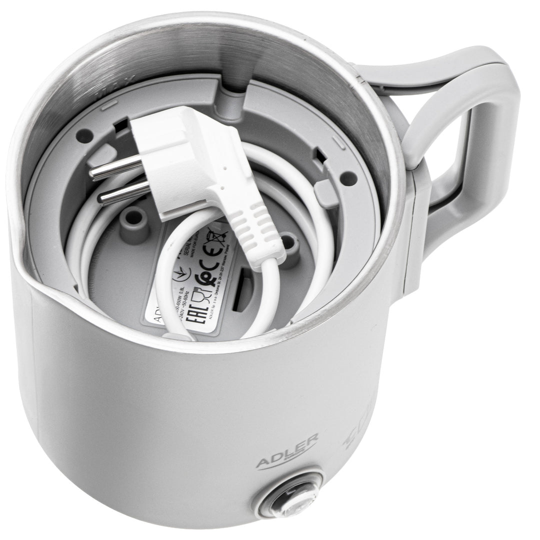 Bouilloire électrique Adler, de voyage, double paroi, capacité 0,8 l, puissance max. 650 W, grise, AD 1388