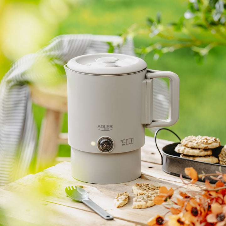 Bouilloire électrique Adler, de voyage, double paroi, capacité 0,8 l, puissance max. 650 W, grise, AD 1388