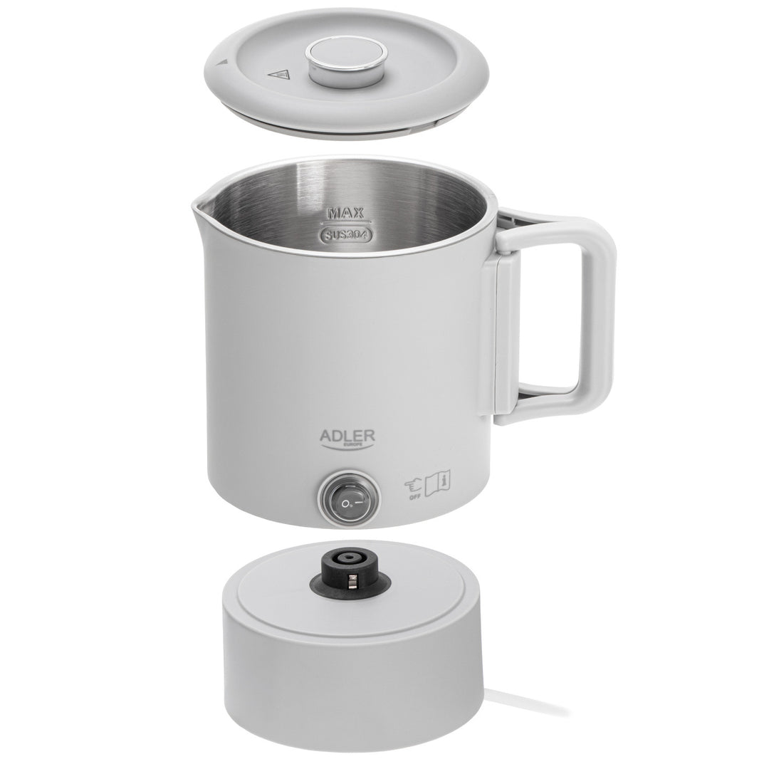 Bouilloire électrique Adler, de voyage, double paroi, capacité 0,8 l, puissance max. 650 W, grise, AD 1388