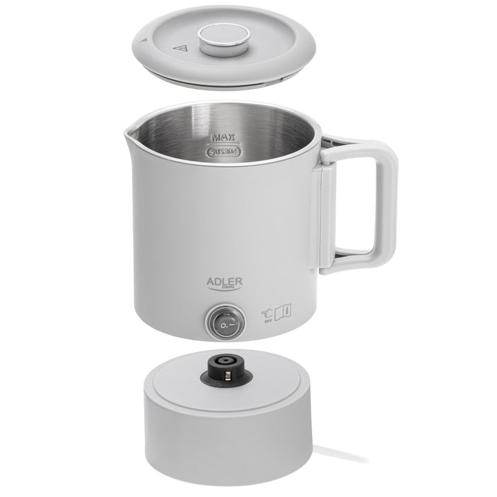 Bouilloire électrique Adler, de voyage, double paroi, capacité 0,8 l, puissance max. 650 W, grise, AD 1388