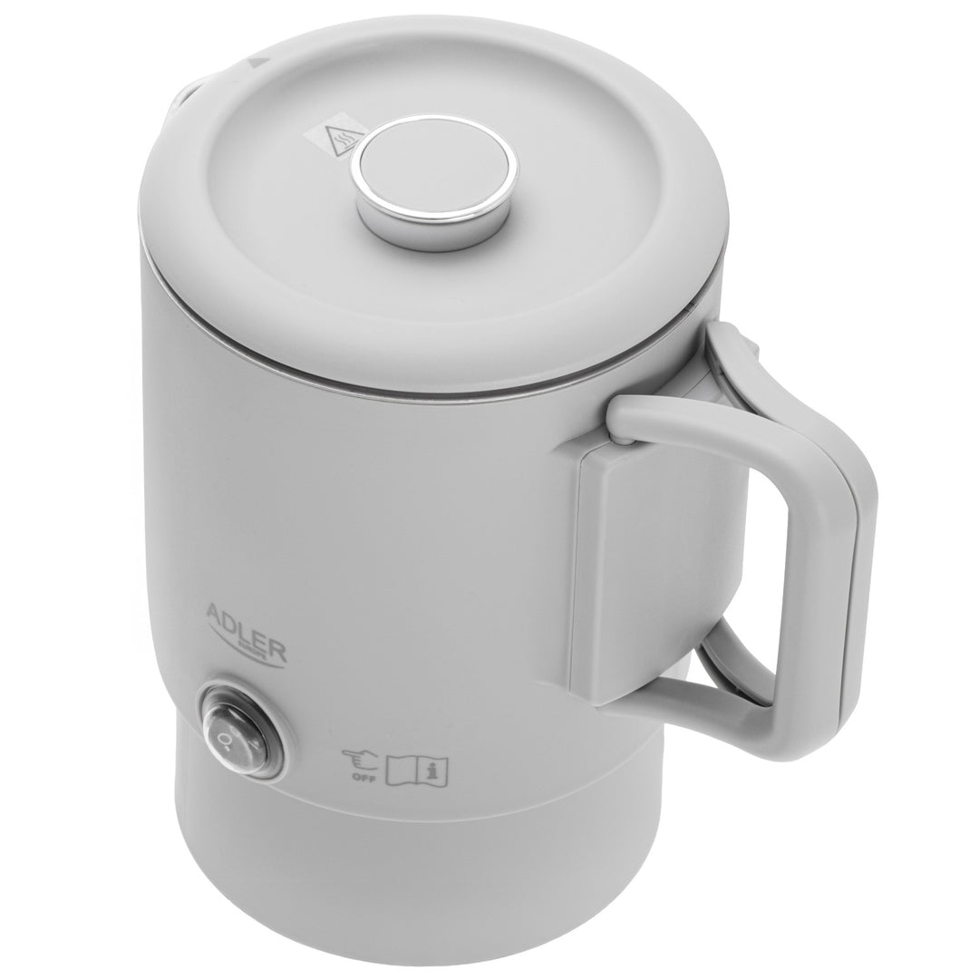 Bouilloire électrique Adler, de voyage, double paroi, capacité 0,8 l, puissance max. 650 W, grise, AD 1388