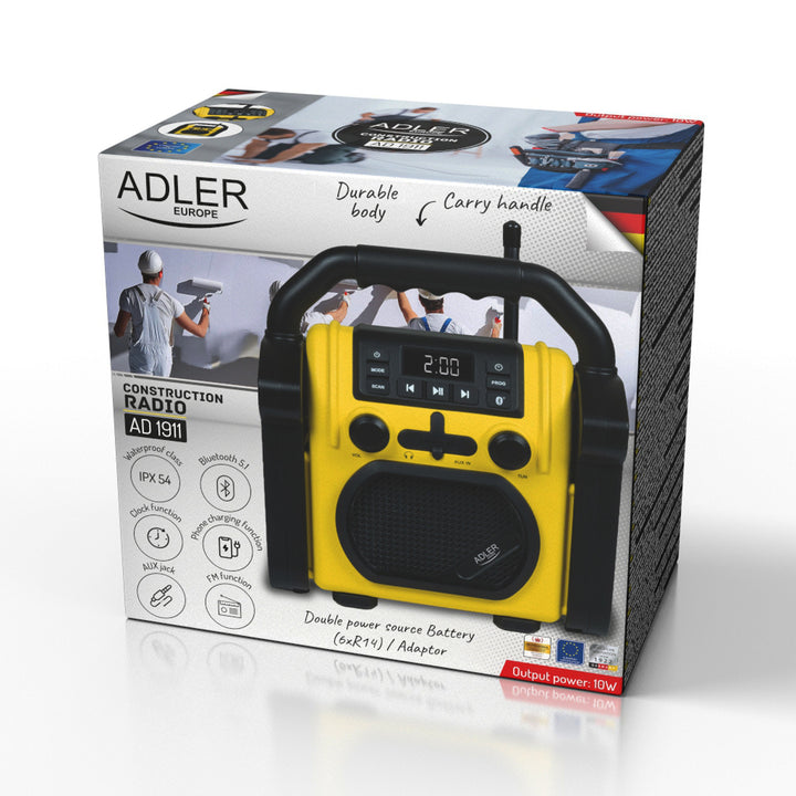 Radio de chantier Adler, Bluetooth 5.1, IPX 54, puissance 10 W, AD 1911