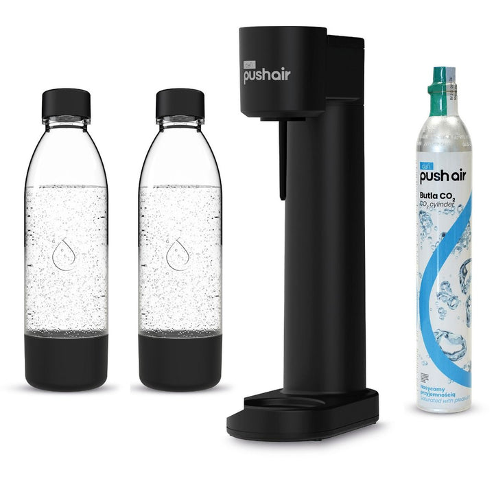 Machine à gazéifier Dafi Push Air, couleur noire, livrée avec 2 bouteilles de 0,7 l et une cartouche de CO₂