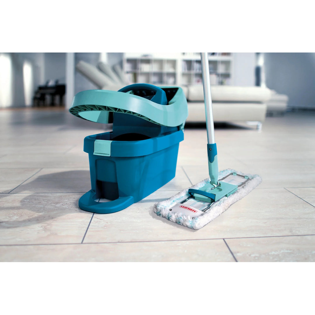 Kit Profi Leifheit, balai à franges et seau à roulettes, essorage au pied, vidage facile, capacité 8 L, tête Micro duo, 55096