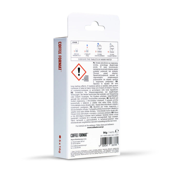 Comprimés pour détartrer les machines à café, Coffee Format Descaler Tab+ 6x16g