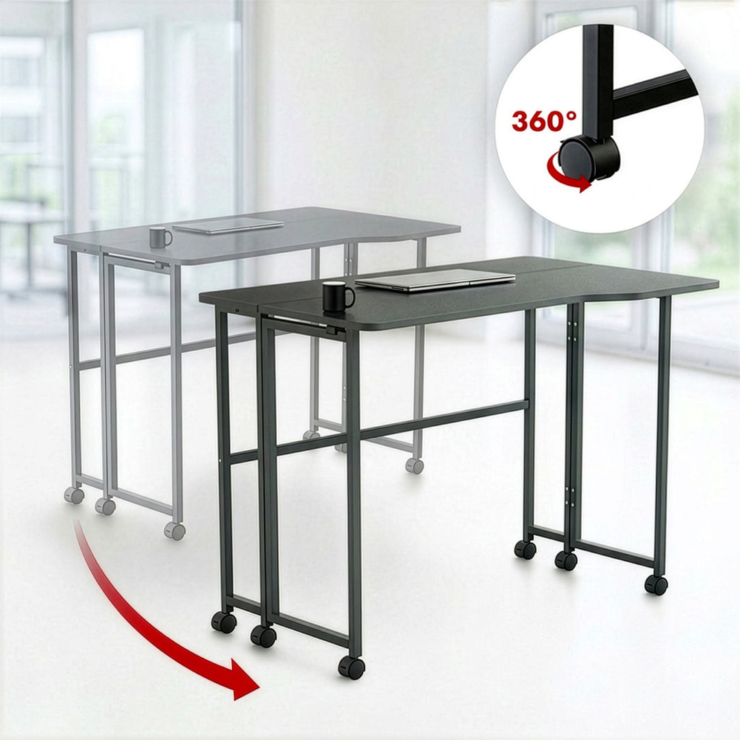 Table de bureau pliante Maclean, noire, mobile, 100 x 65 cm, 50 kg max., en angle, en forme de L, MC-1250 L/B