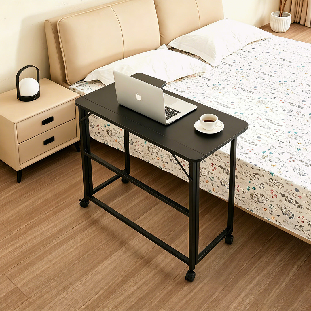 Table de bureau pliante Maclean, noire, mobile, 100 x 65 cm, 50 kg max., en angle, en forme de L, MC-1250 L/B