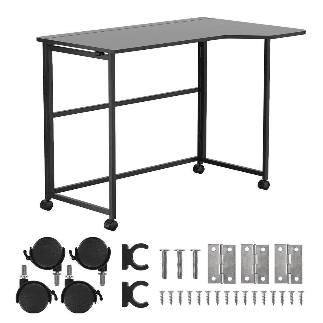 Table de bureau pliante Maclean, noire, mobile, 100 x 65 cm, 50 kg max., en angle, en forme de L, MC-1250 L/B