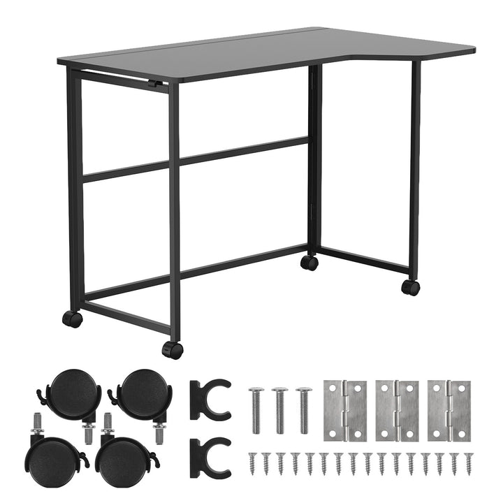 Table de bureau pliante Maclean, noire, mobile, 100 x 65 cm, 50 kg max., en angle, en forme de L, MC-1250 L/B