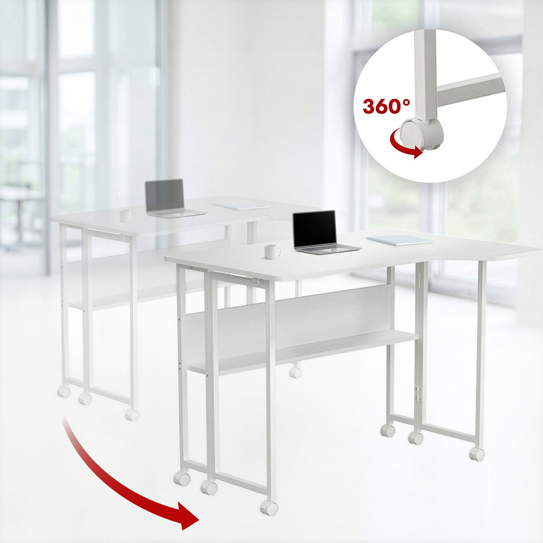 Bureau pliant Maclean, blanc, mobile, 100 x 65 cm, 50 kg max., en angle, en forme de L, MC-1250 L/W