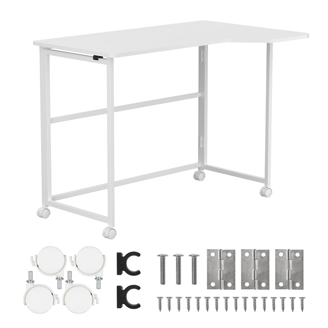 Bureau pliant Maclean, blanc, mobile, 100 x 65 cm, 50 kg max., en angle, en forme de L, MC-1250 L/W