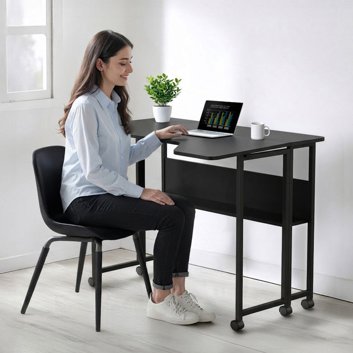Bureau pliant / table Maclean, noir, mobile, 100 x 73 cm, 50 kg max., en angle, forme en L, MC-126 L/B