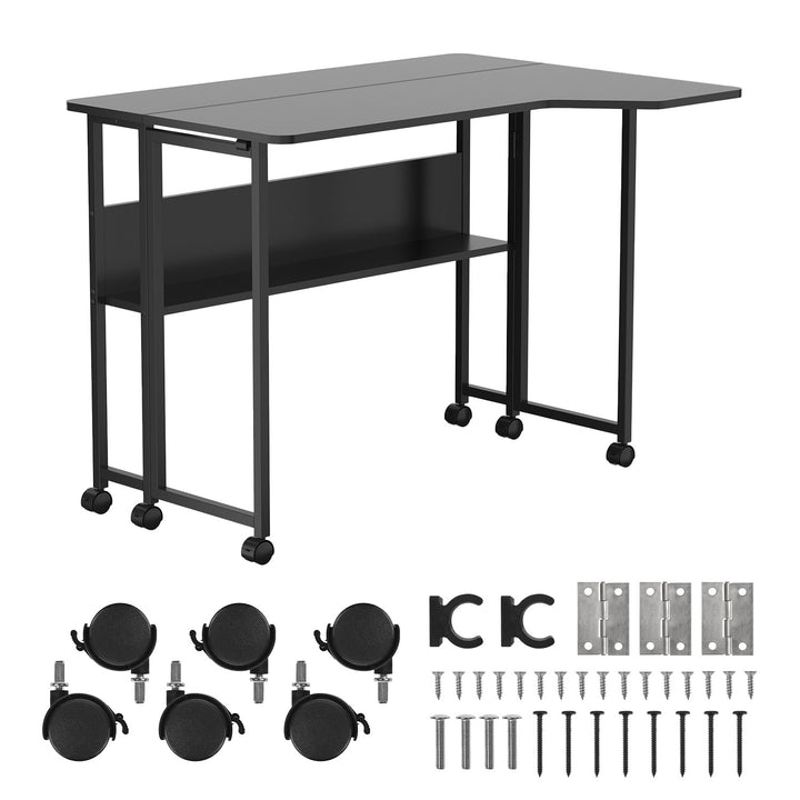 Bureau pliant / table Maclean, noir, mobile, 100 x 73 cm, 50 kg max., en angle, forme en L, MC-126 L/B