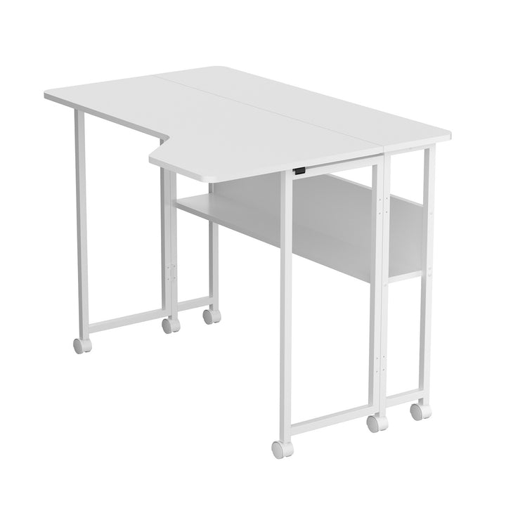 Bureau pliant / table Maclean, blanc, mobile, 100 x 73 cm, charge max. 50 kg, en angle, forme en L, MC-126 L/W